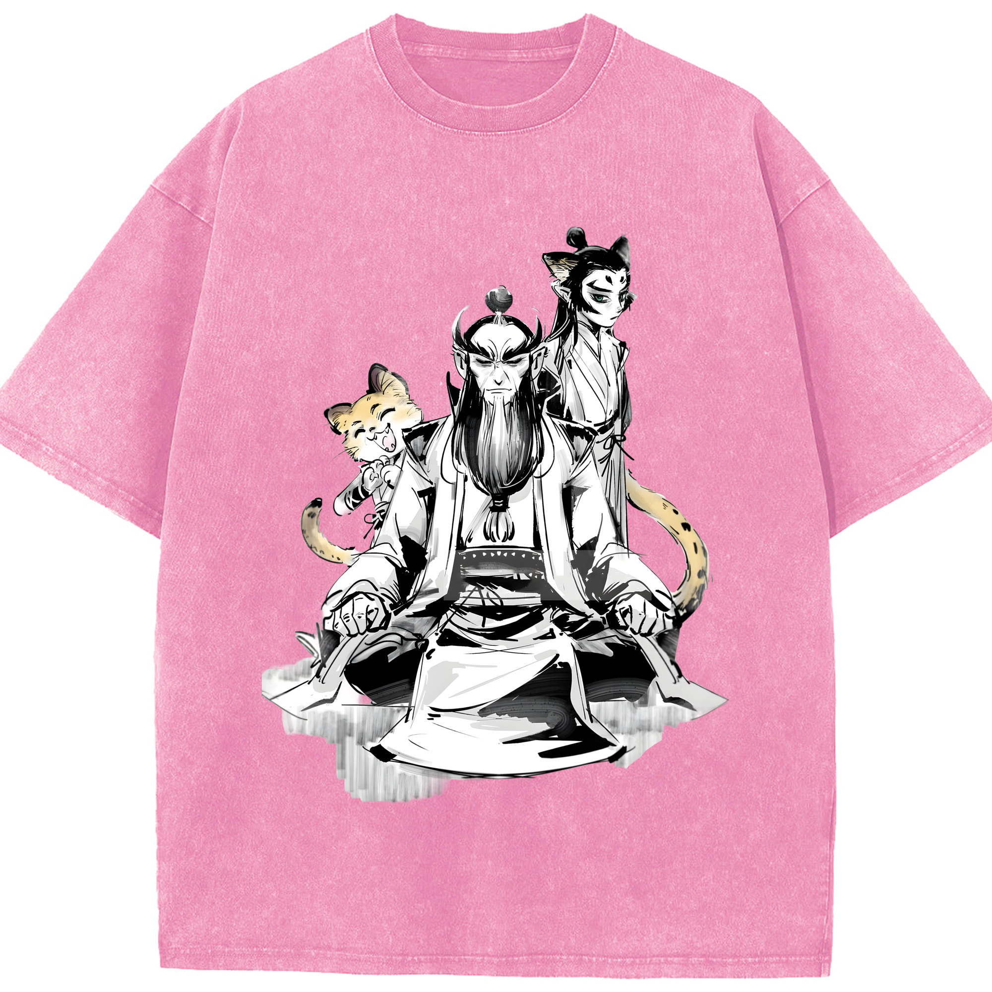 （画像用） Ne Zha 2 ナタ 魔童の大暴れ 綿100% ヴィンテージ風 半袖Tシャツ（フロントプリント）
